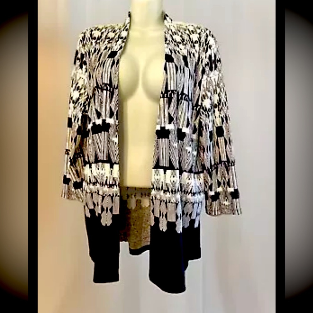 Rafaella Aztec Print Open Front Tunic Cardigan Bl… - image 2